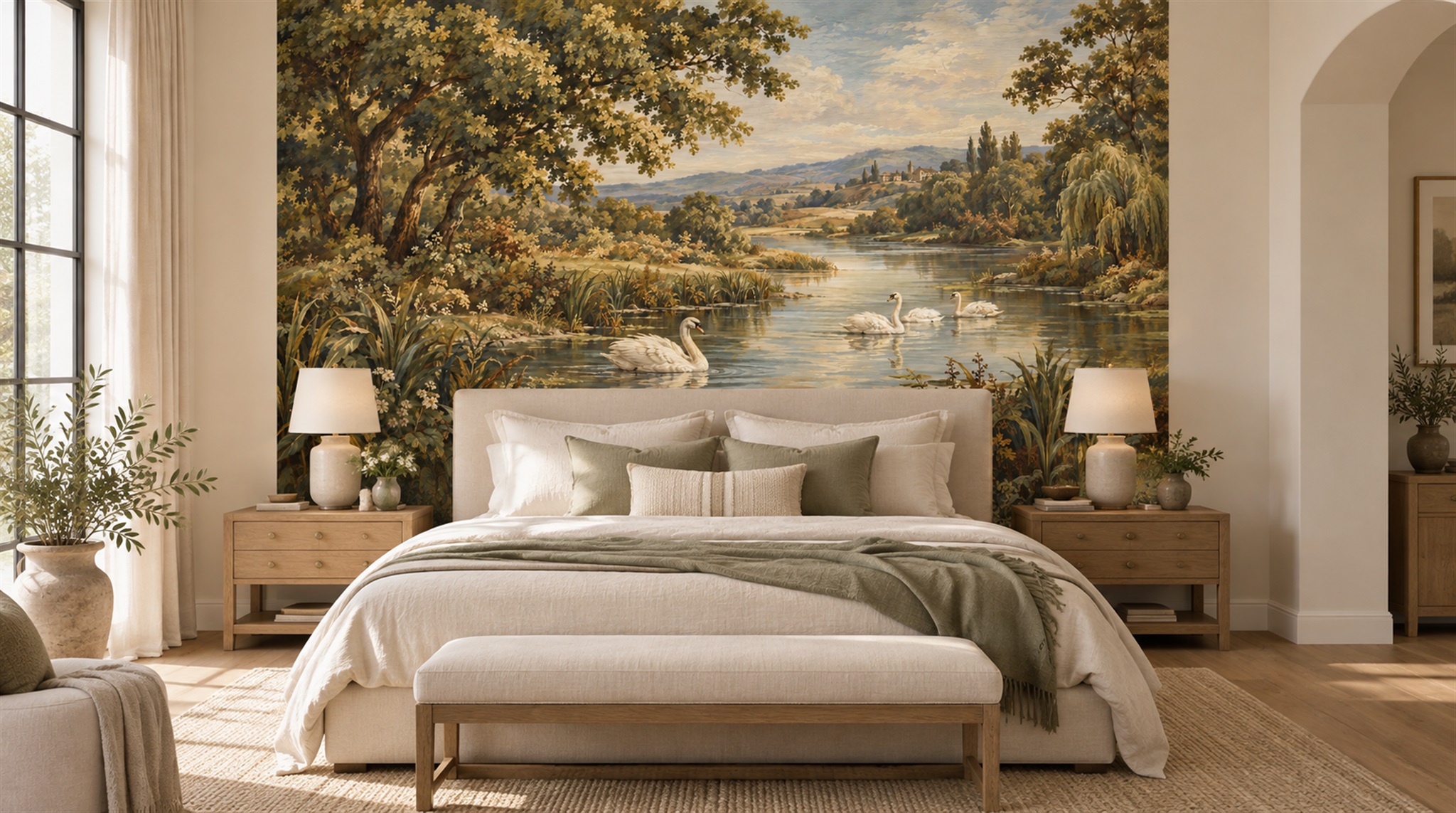 Green Lakeside Landscape Wallpaper Mural Scene