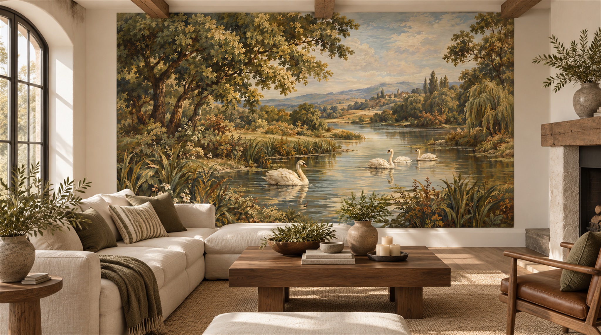 Green Lakeside Landscape Wallpaper Mural Scene