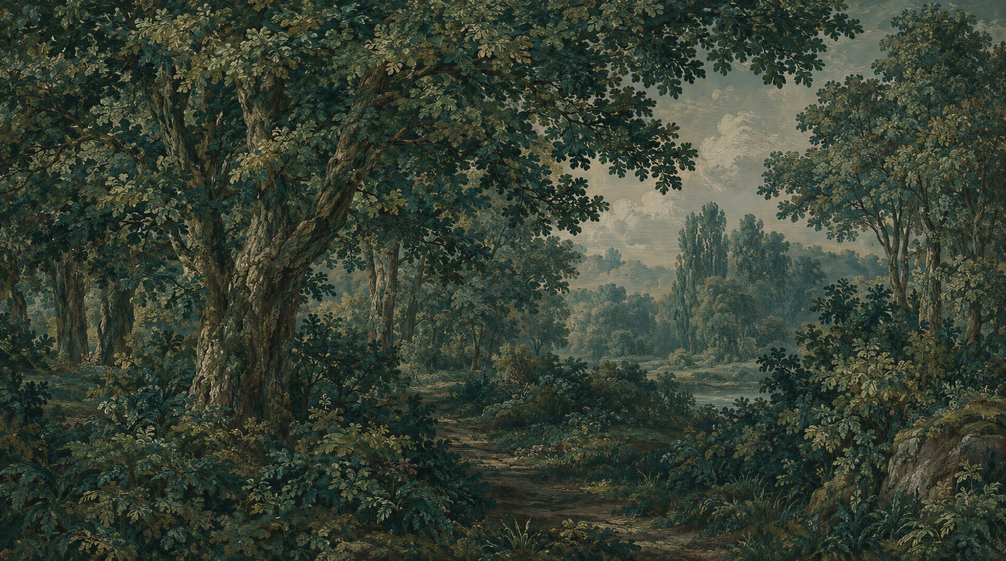 Teal Woodland Trees Wallpaper Mural Main