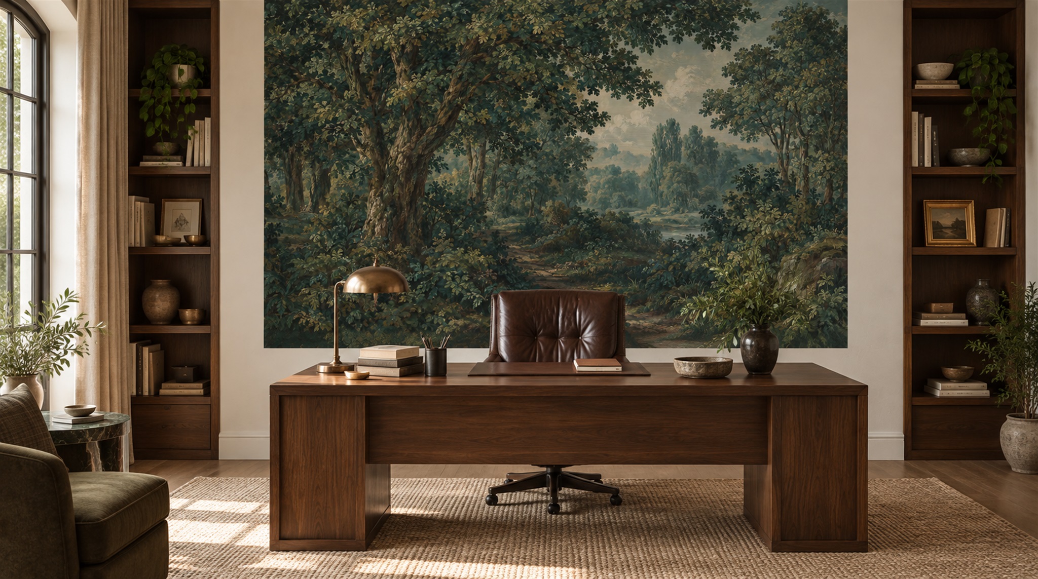 Teal Woodland Trees Wallpaper Mural Main