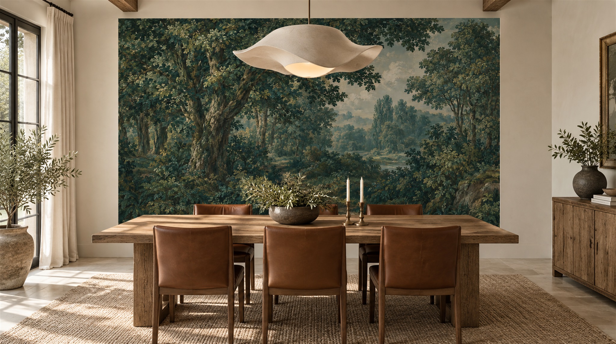 Teal Woodland Trees Wallpaper Mural Scene