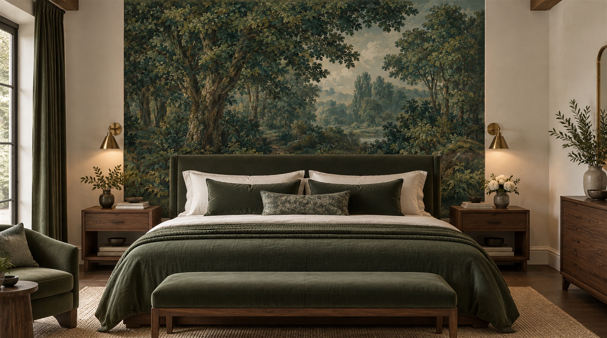 Teal Woodland Trees Wallpaper Mural Scene