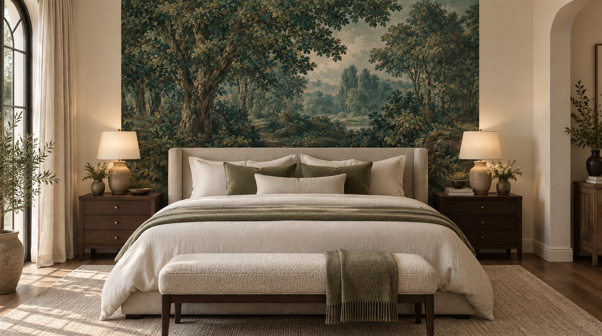 Teal Woodland Trees Wallpaper Mural Scene