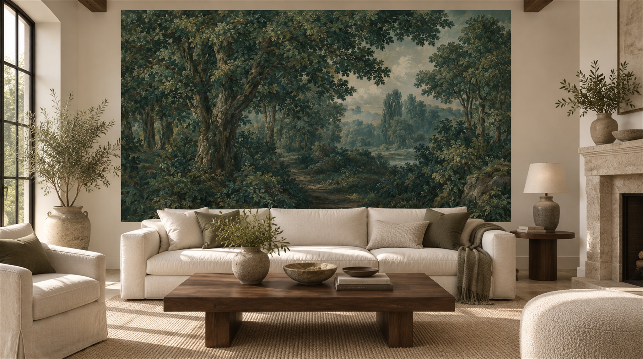 Teal Woodland Trees Wallpaper Mural Scene