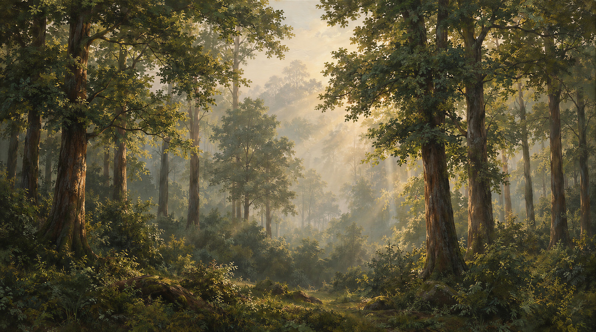 Green Woodland Trees Wallpaper Mural Main