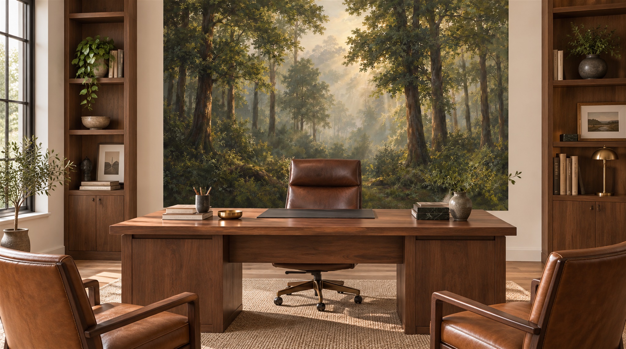 Green Woodland Trees Wallpaper Mural Main