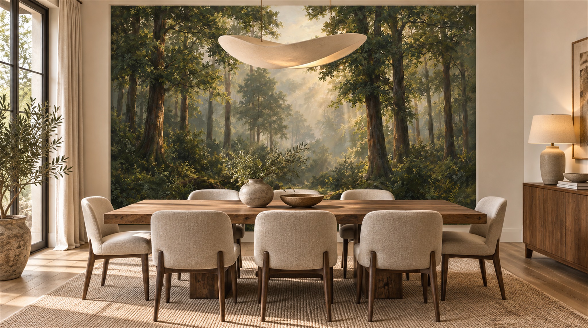 Green Woodland Trees Wallpaper Mural Scene