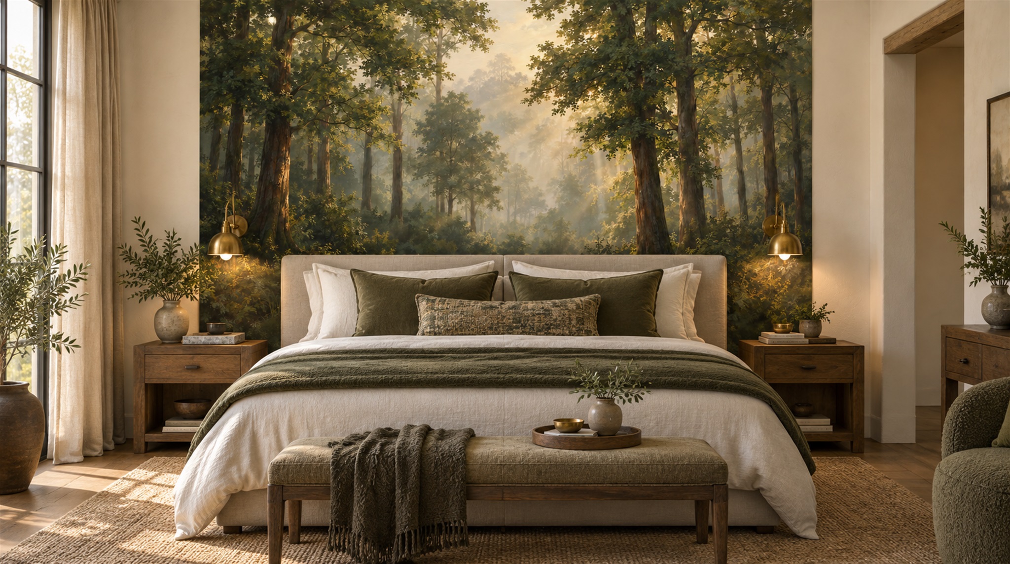 Green Woodland Trees Wallpaper Mural Scene