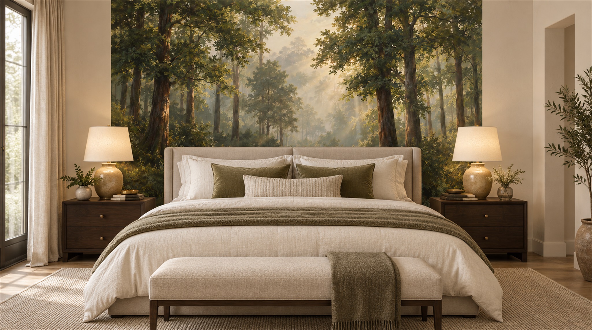 Green Woodland Trees Wallpaper Mural Scene