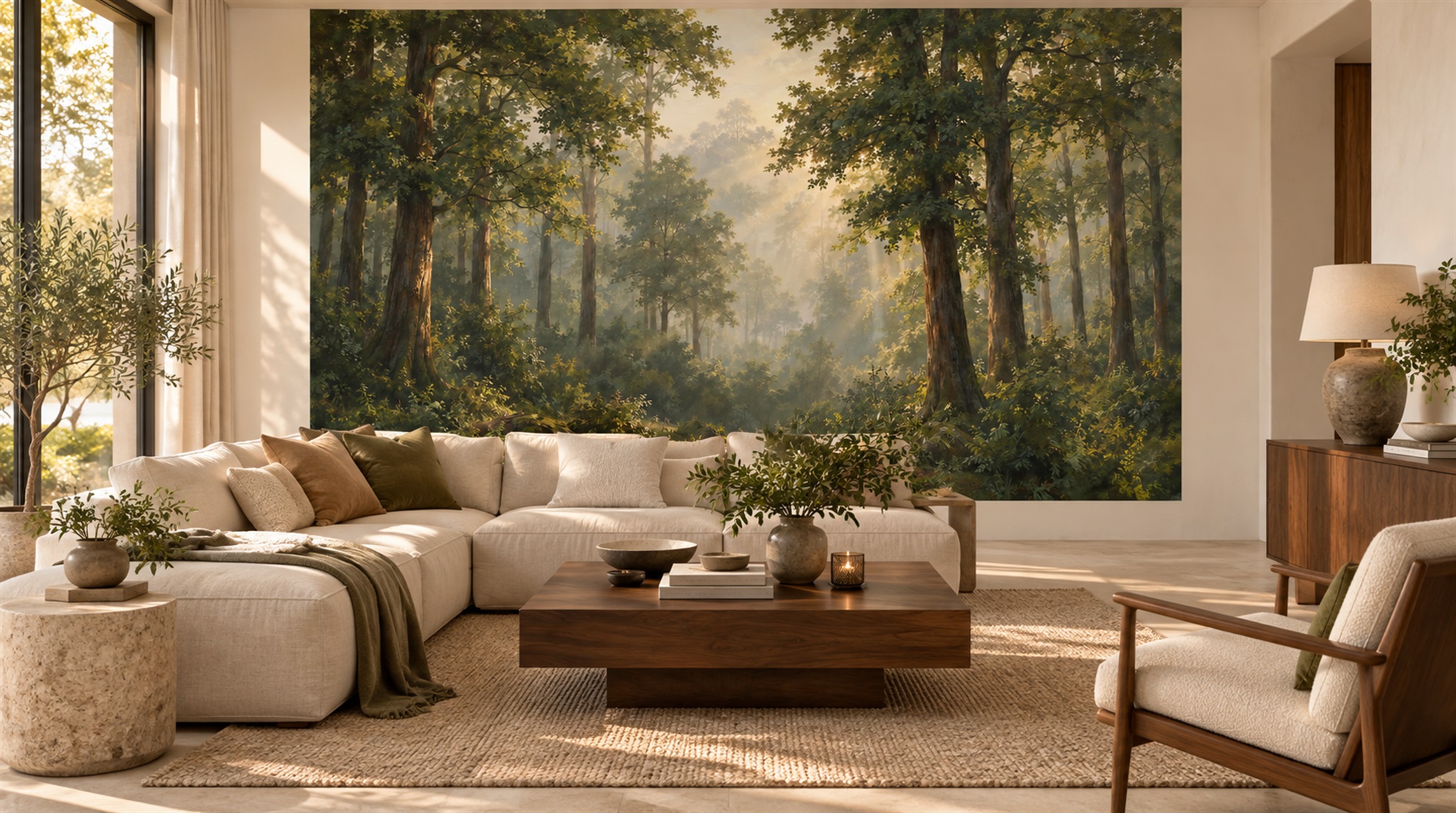 Green Woodland Trees Wallpaper Mural Scene