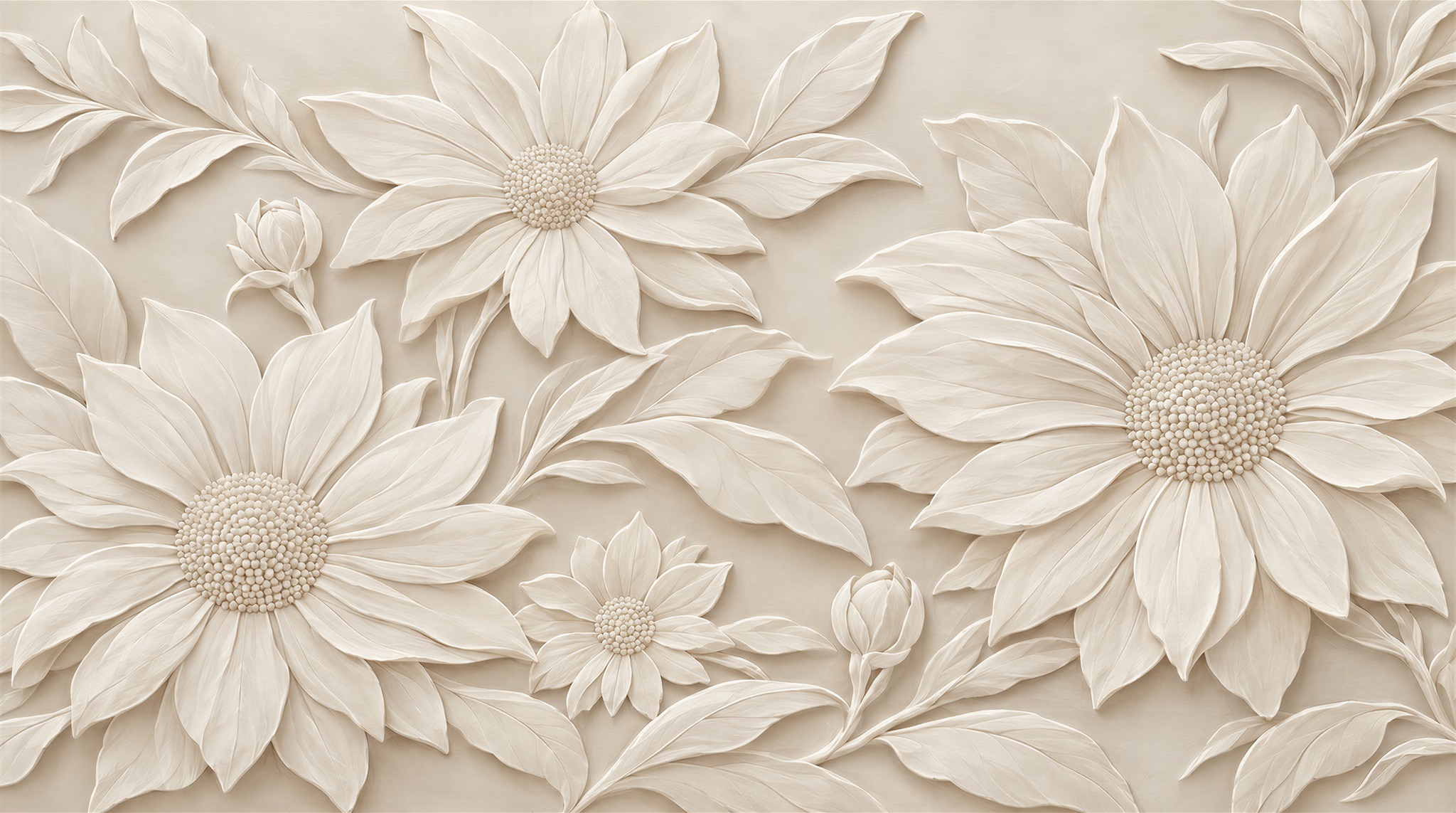 Ivory Floral Foliage Wallpaper Mural Main