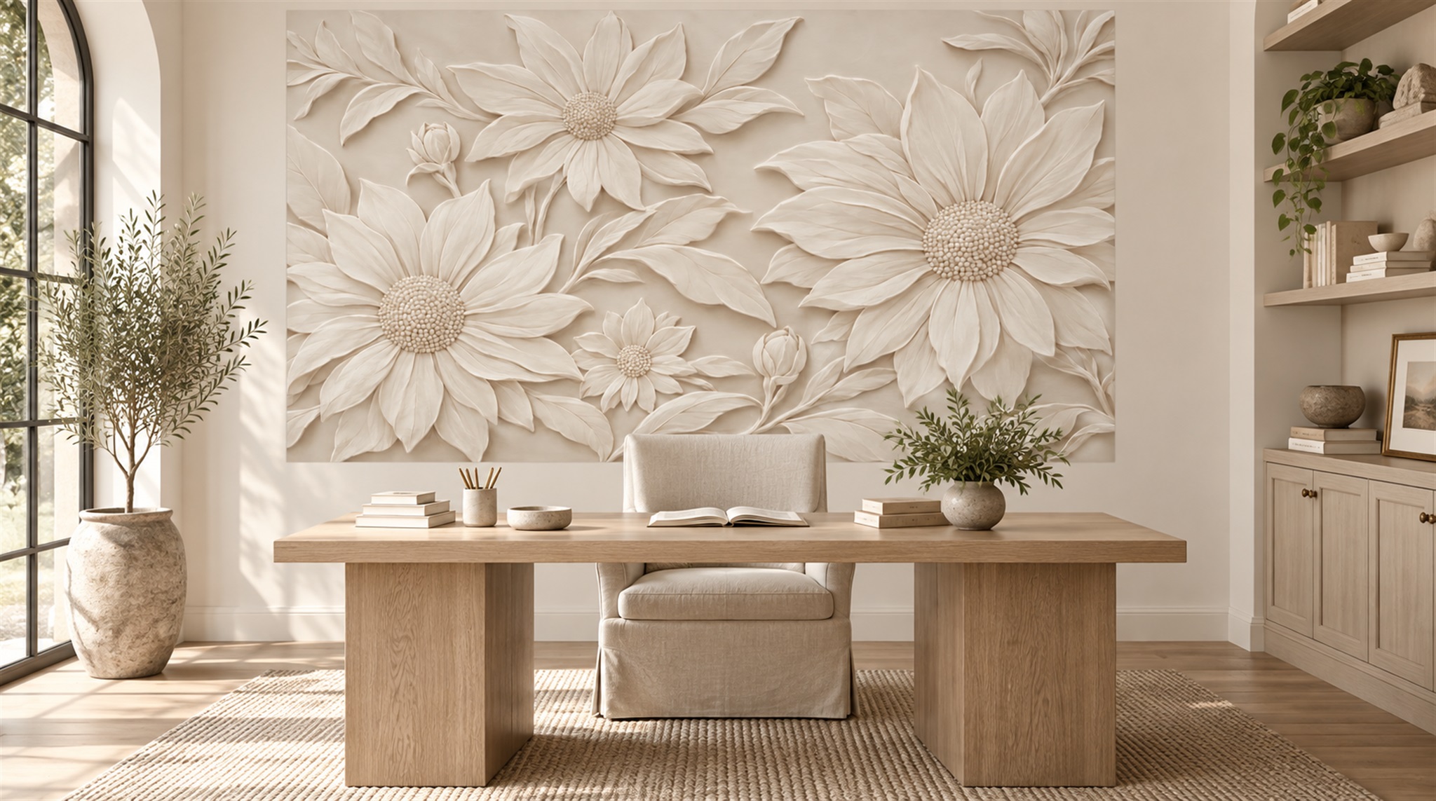 Ivory Floral Foliage Wallpaper Mural Main