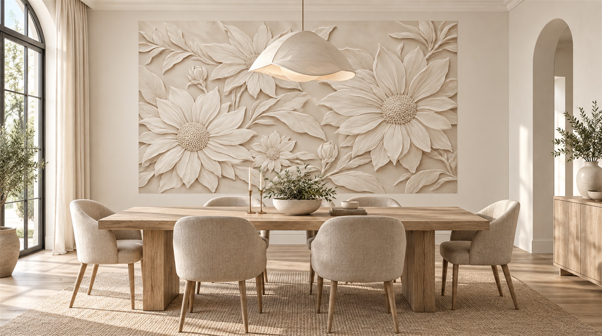 Ivory Floral Foliage Wallpaper Mural Scene
