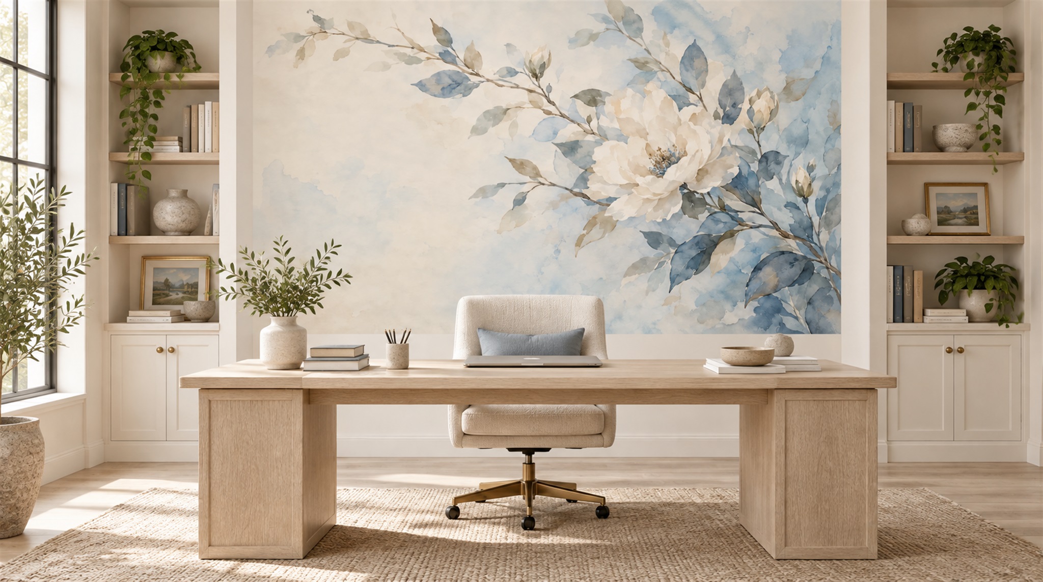 Ivory Leaf Patterning Wallpaper Mural Main