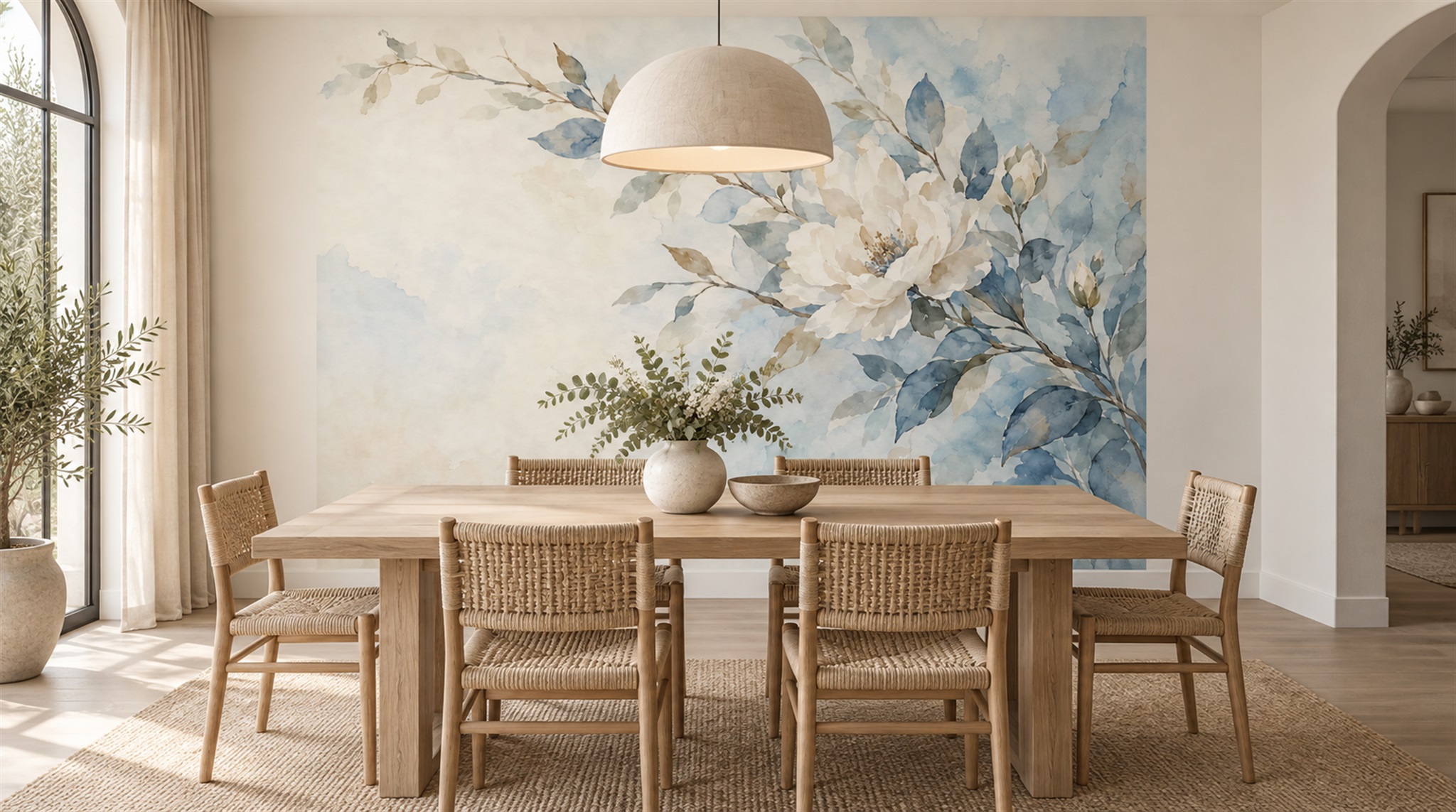 Ivory Leaf Patterning Wallpaper Mural Scene