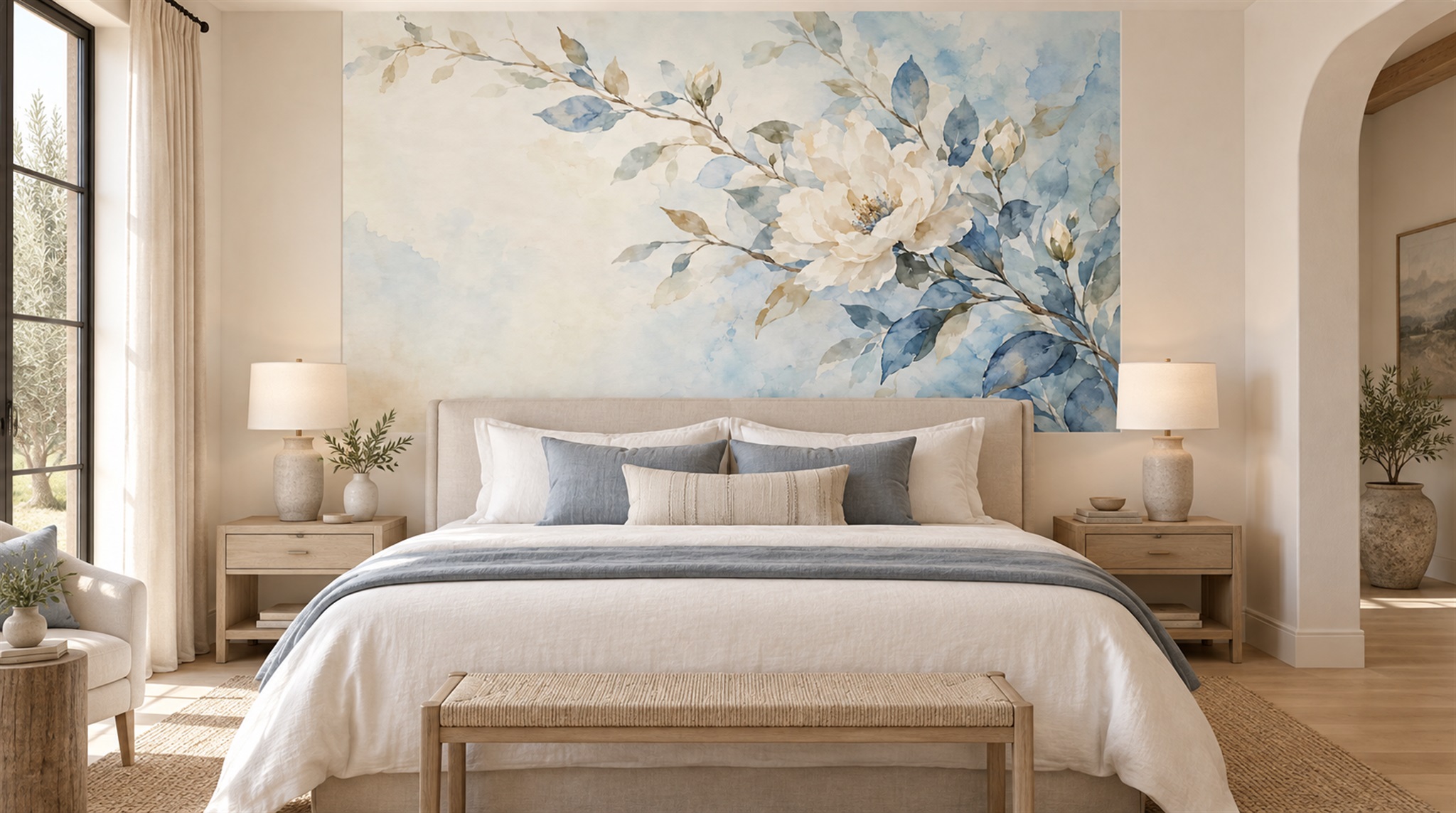 Ivory Leaf Patterning Wallpaper Mural Scene