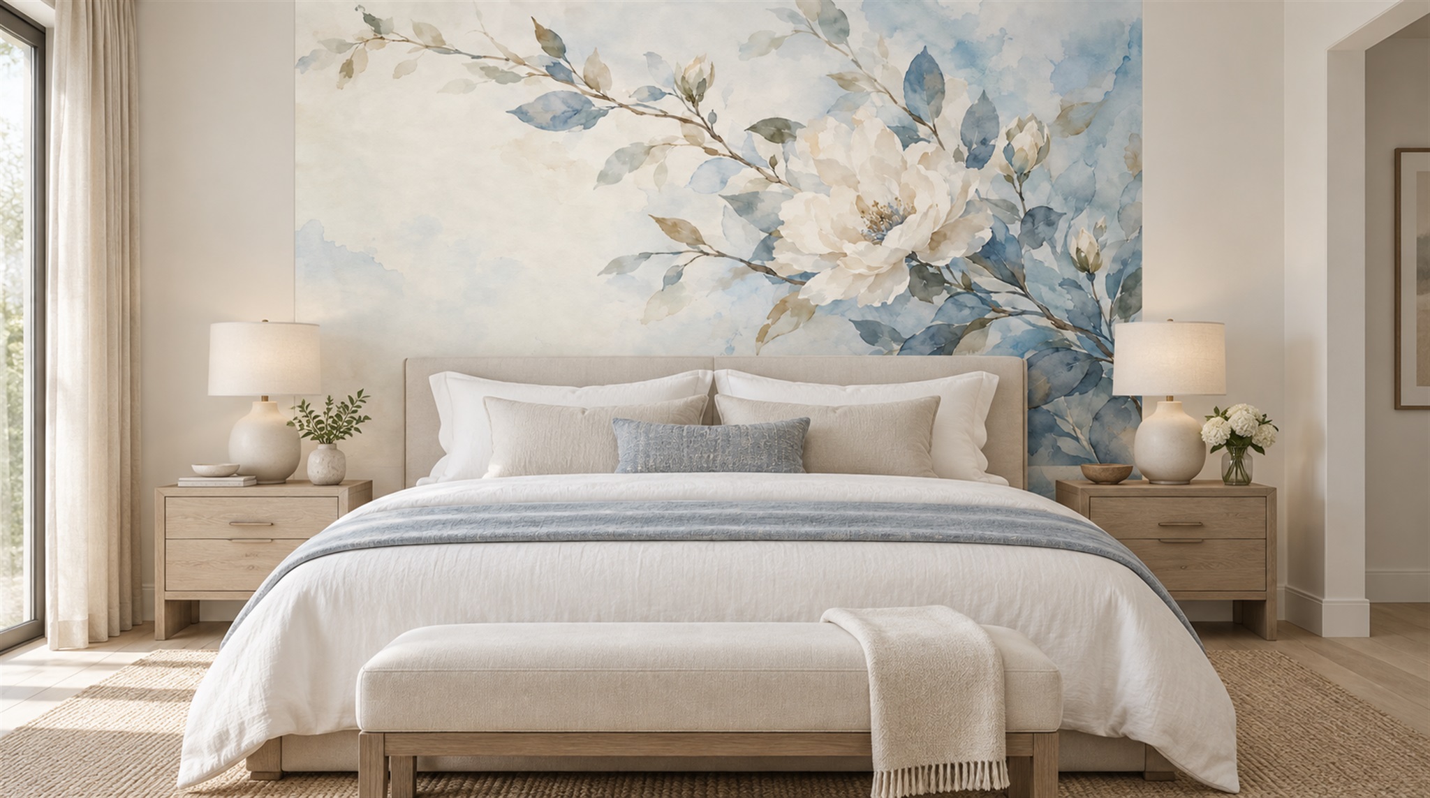 Ivory Leaf Patterning Wallpaper Mural Scene