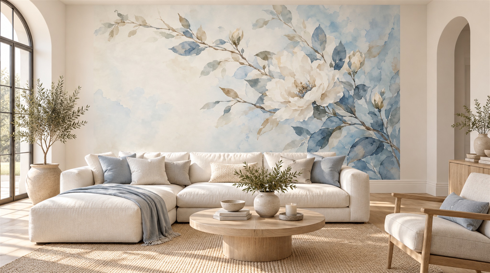 Ivory Leaf Patterning Wallpaper Mural Scene