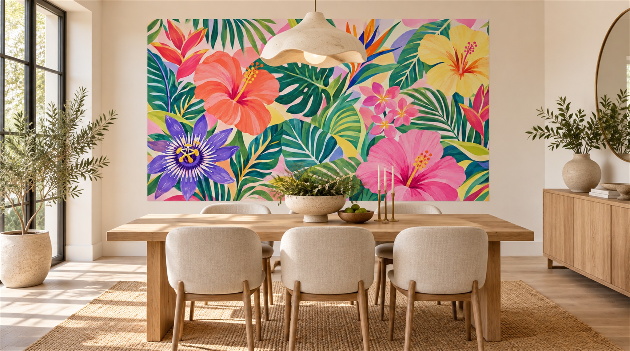 Neutral Tropical Foliage Wallpaper Mural Scene
