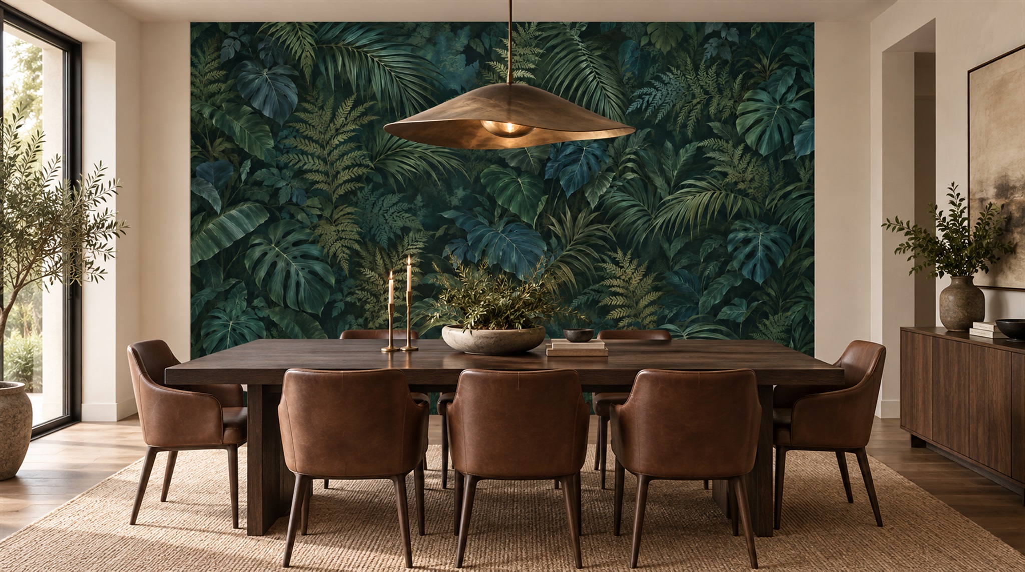 Navy Palm Leaves Wallpaper Mural Scene