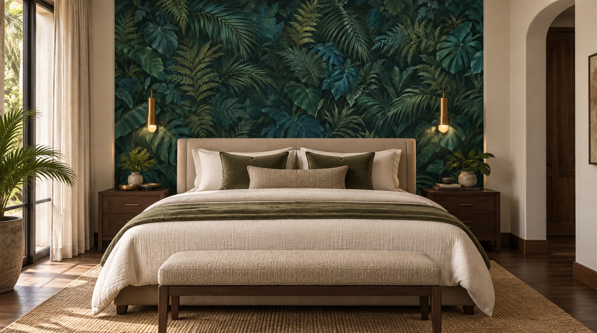 Navy Palm Leaves Wallpaper Mural Scene