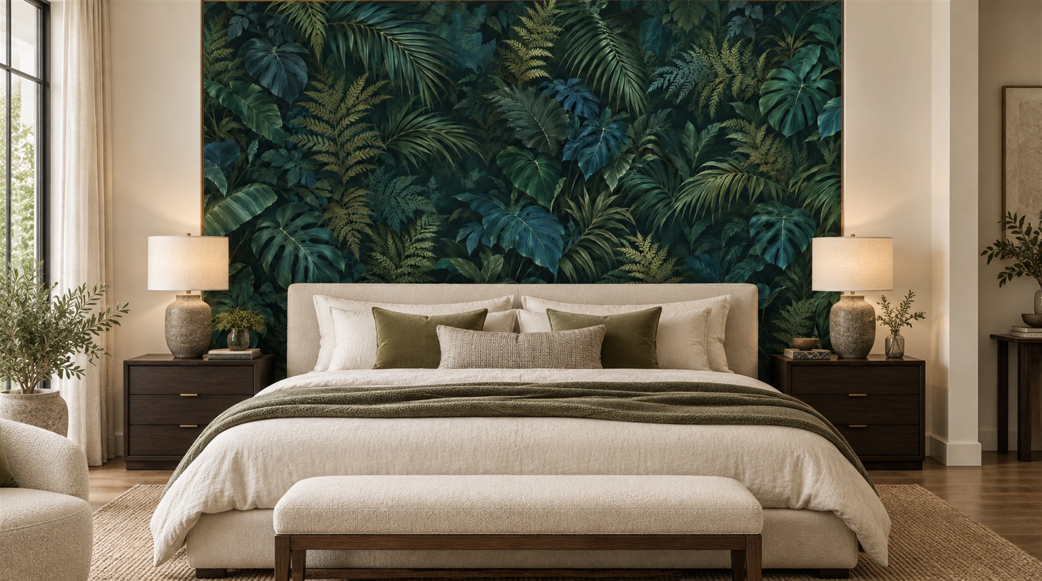 Navy Palm Leaves Wallpaper Mural Scene