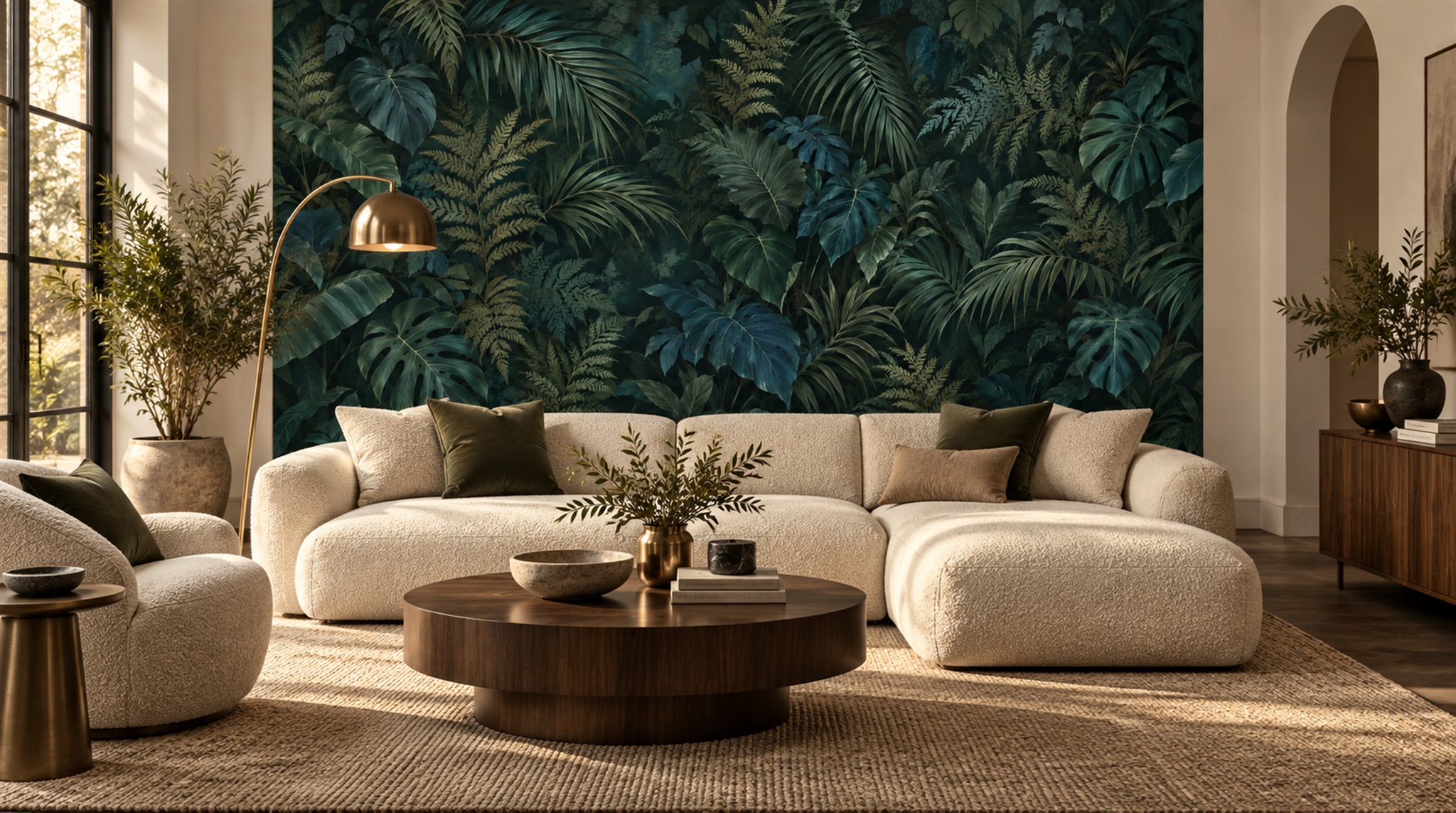 Navy Palm Leaves Wallpaper Mural Scene