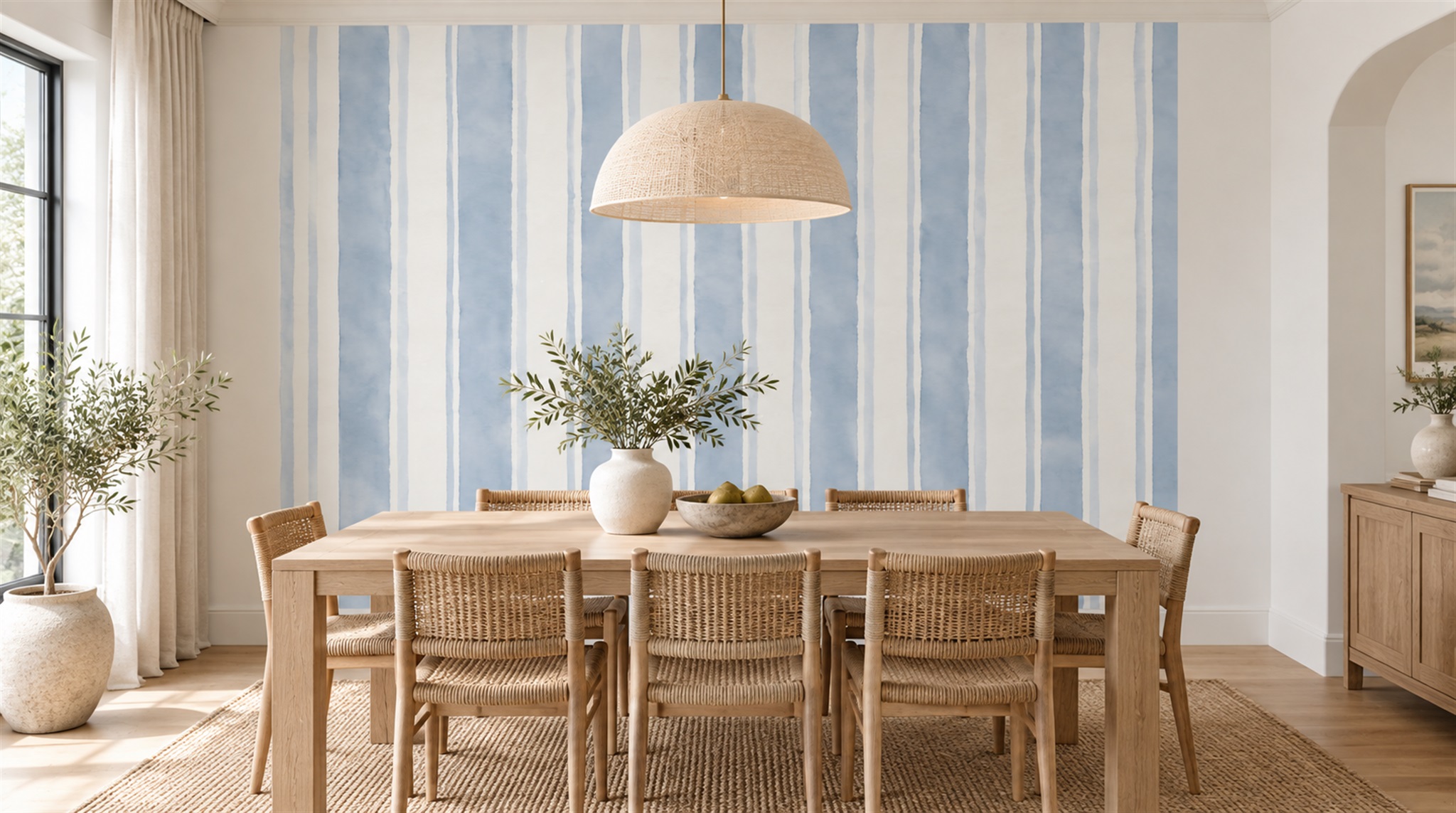 Blue Striped Geometry Wallpaper Mural Scene