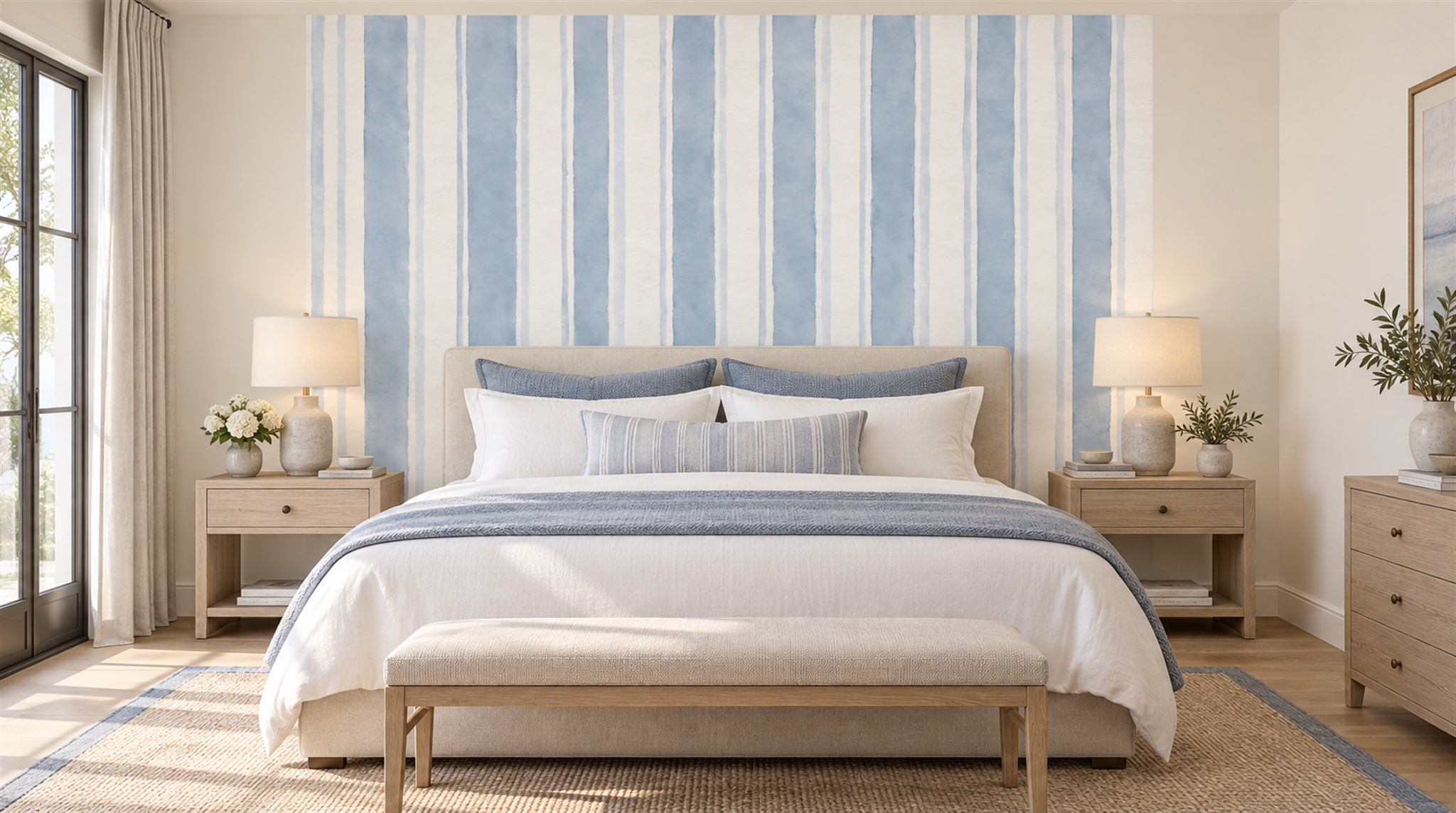 Blue Striped Geometry Wallpaper Mural Scene