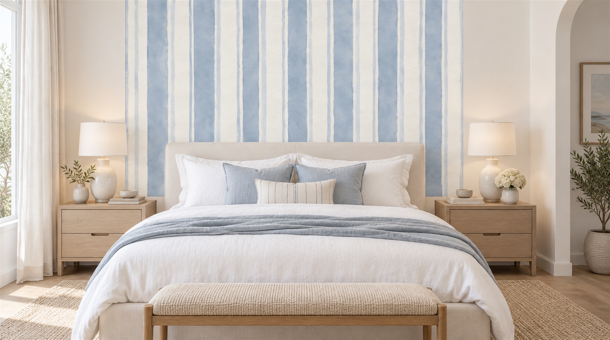 Blue Striped Geometry Wallpaper Mural Scene