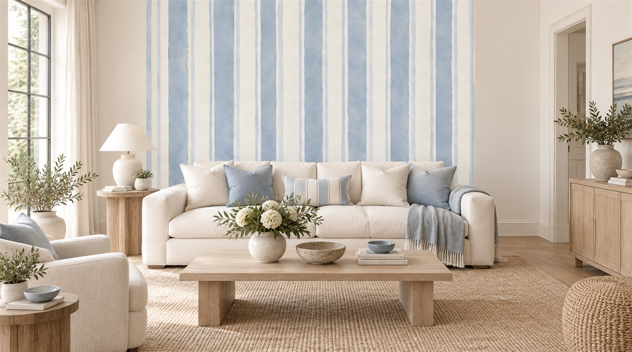 Blue Striped Geometry Wallpaper Mural Scene