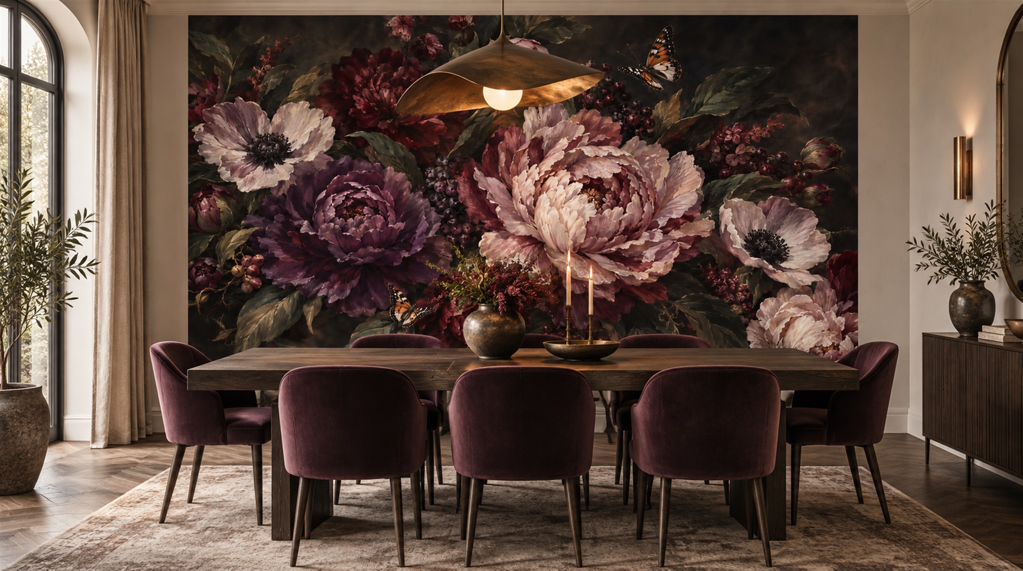 Neutral Floral Foliage Wallpaper Mural Scene