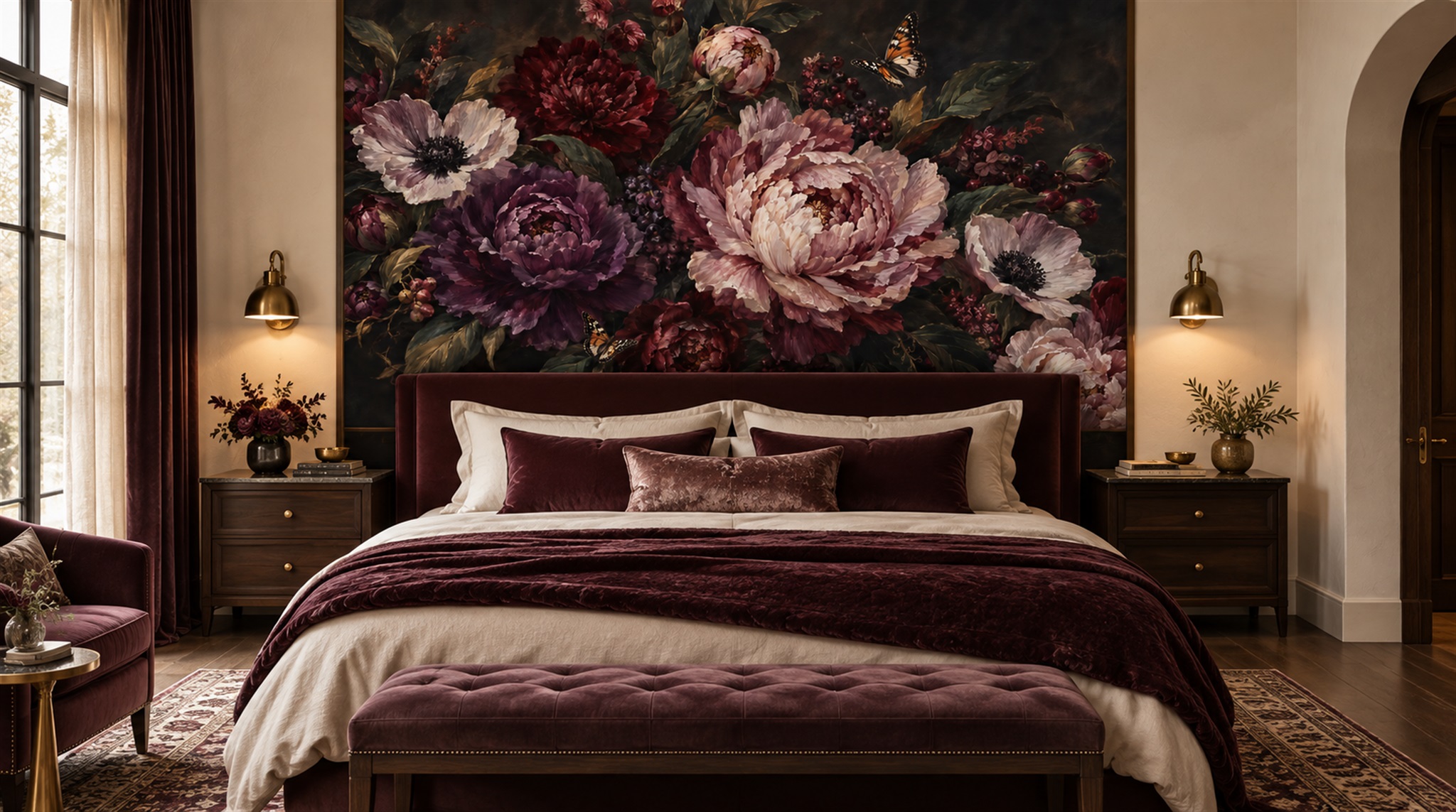 Neutral Floral Foliage Wallpaper Mural Scene