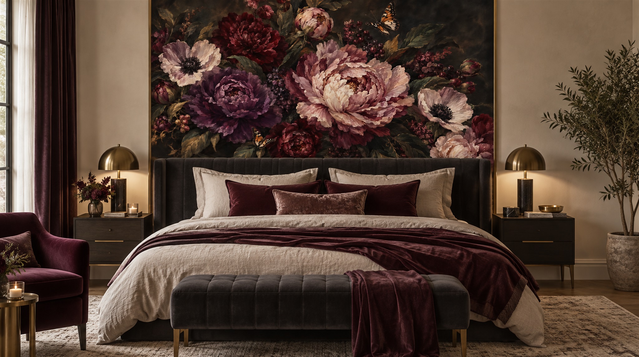 Neutral Floral Foliage Wallpaper Mural Scene