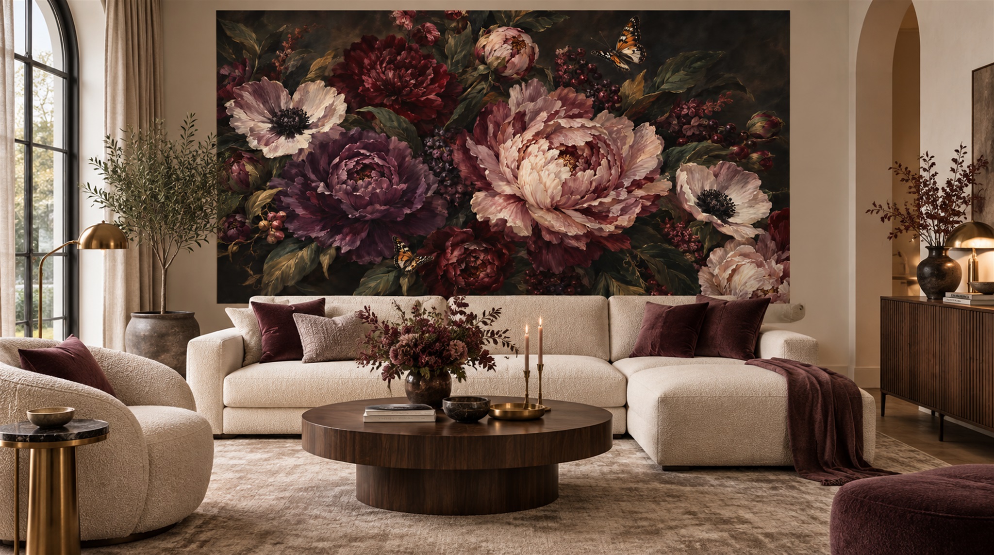 Neutral Floral Foliage Wallpaper Mural Scene