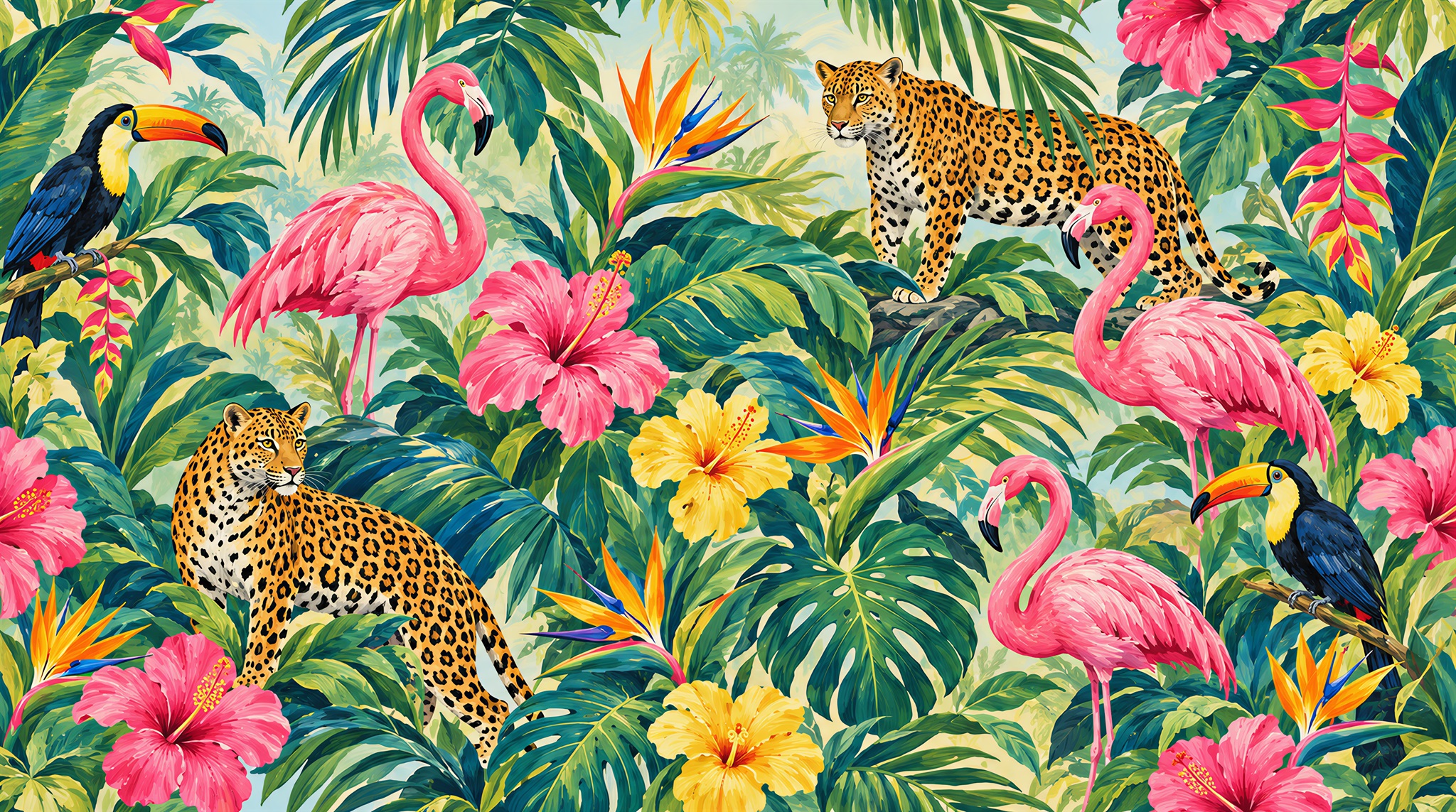 Neutral Tropical Foliage Wallpaper Mural Main