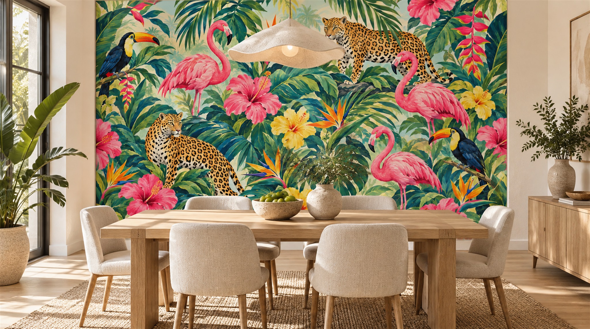 Neutral Tropical Foliage Wallpaper Mural Scene
