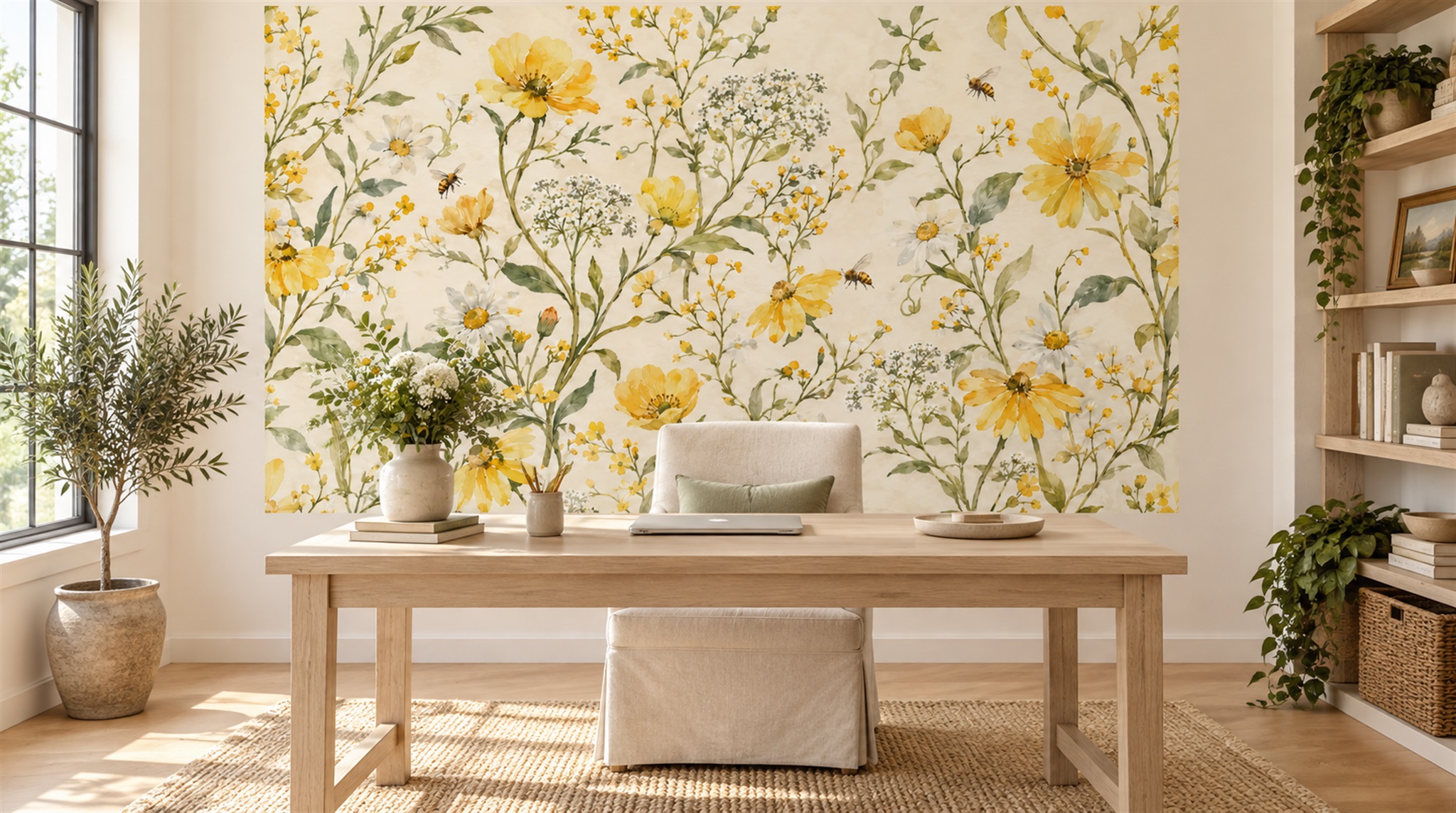 Neutral Floral Patterning Wallpaper Mural