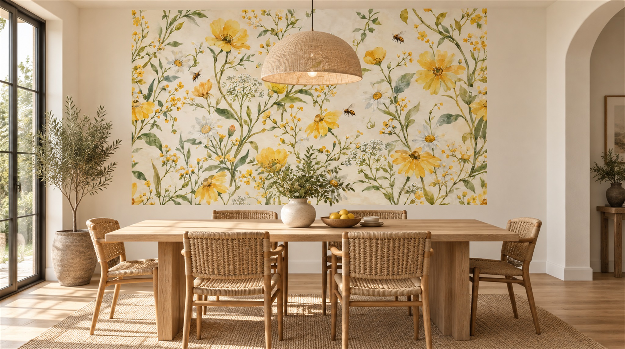 Neutral Floral Patterning Wallpaper Mural Scene