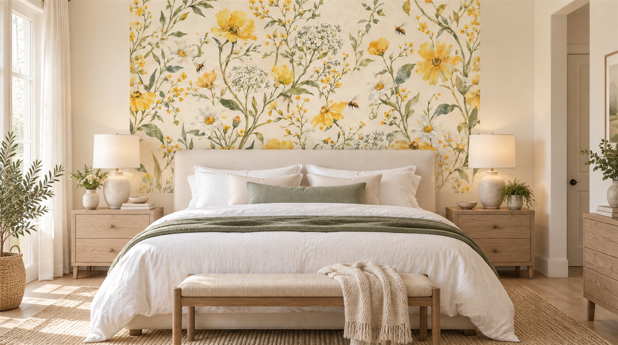 Neutral Floral Patterning Wallpaper Mural Scene