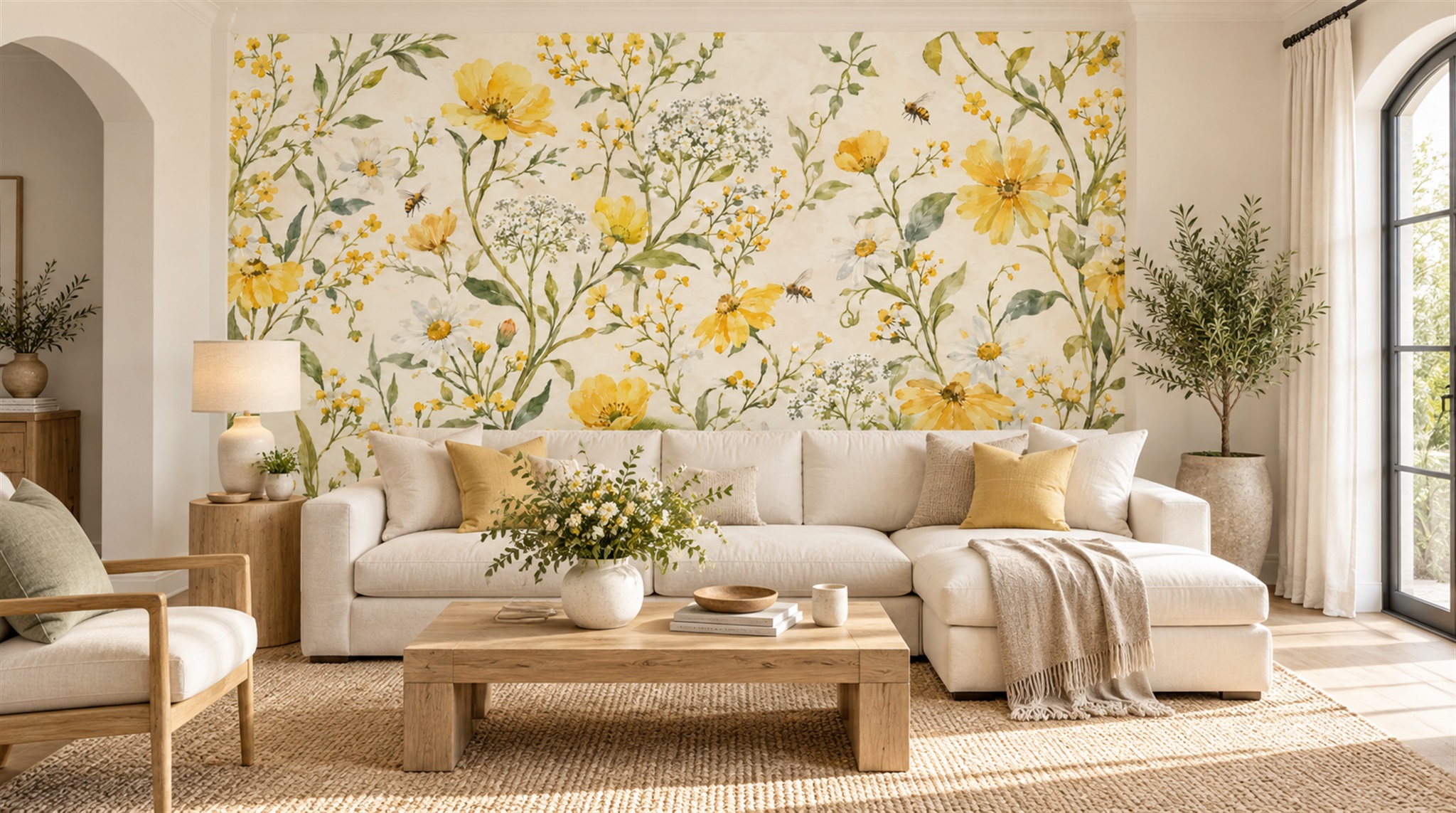 Neutral Floral Patterning Wallpaper Mural Scene