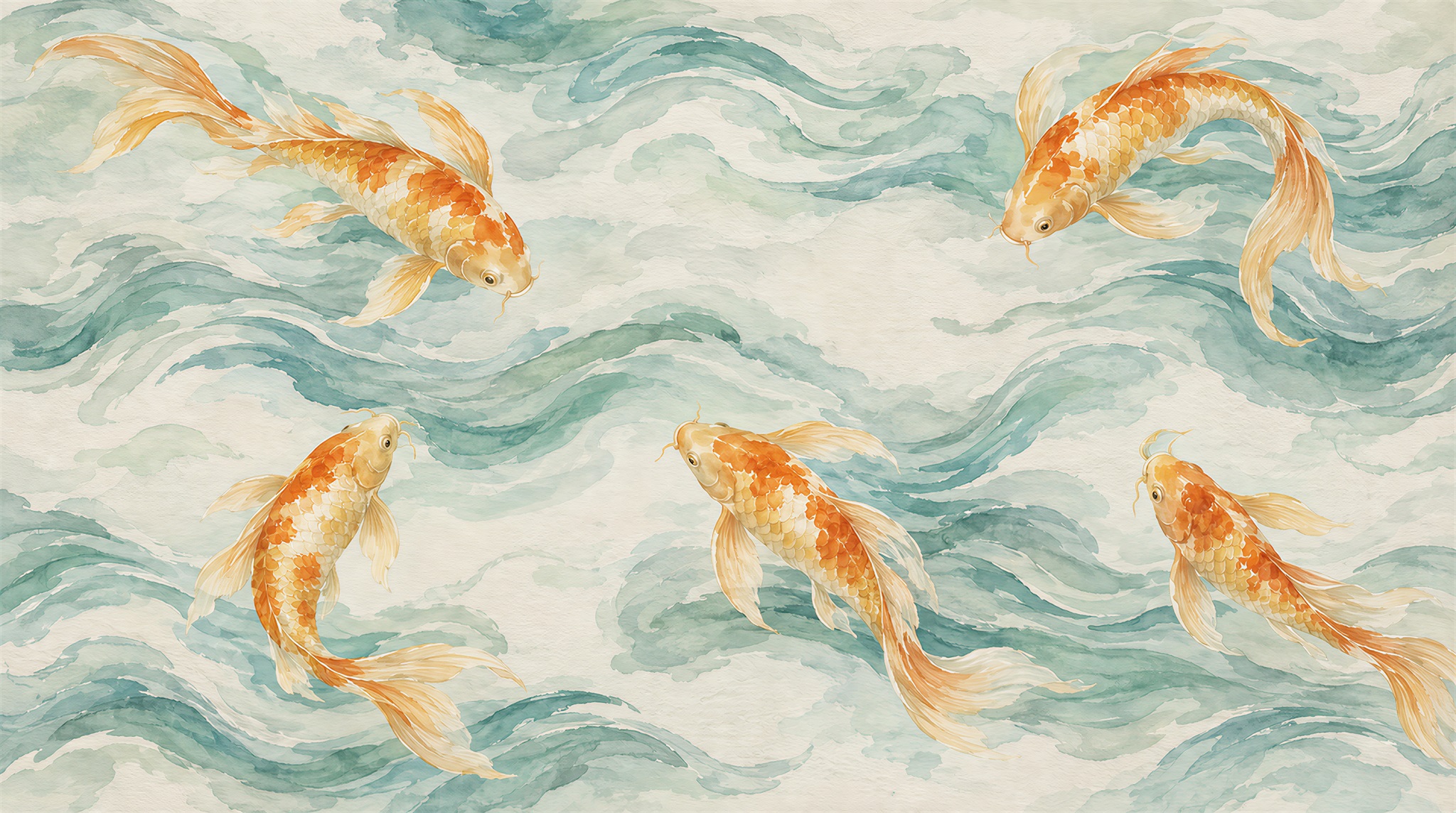 Aqua Layered Foliage Wallpaper Mural Main
