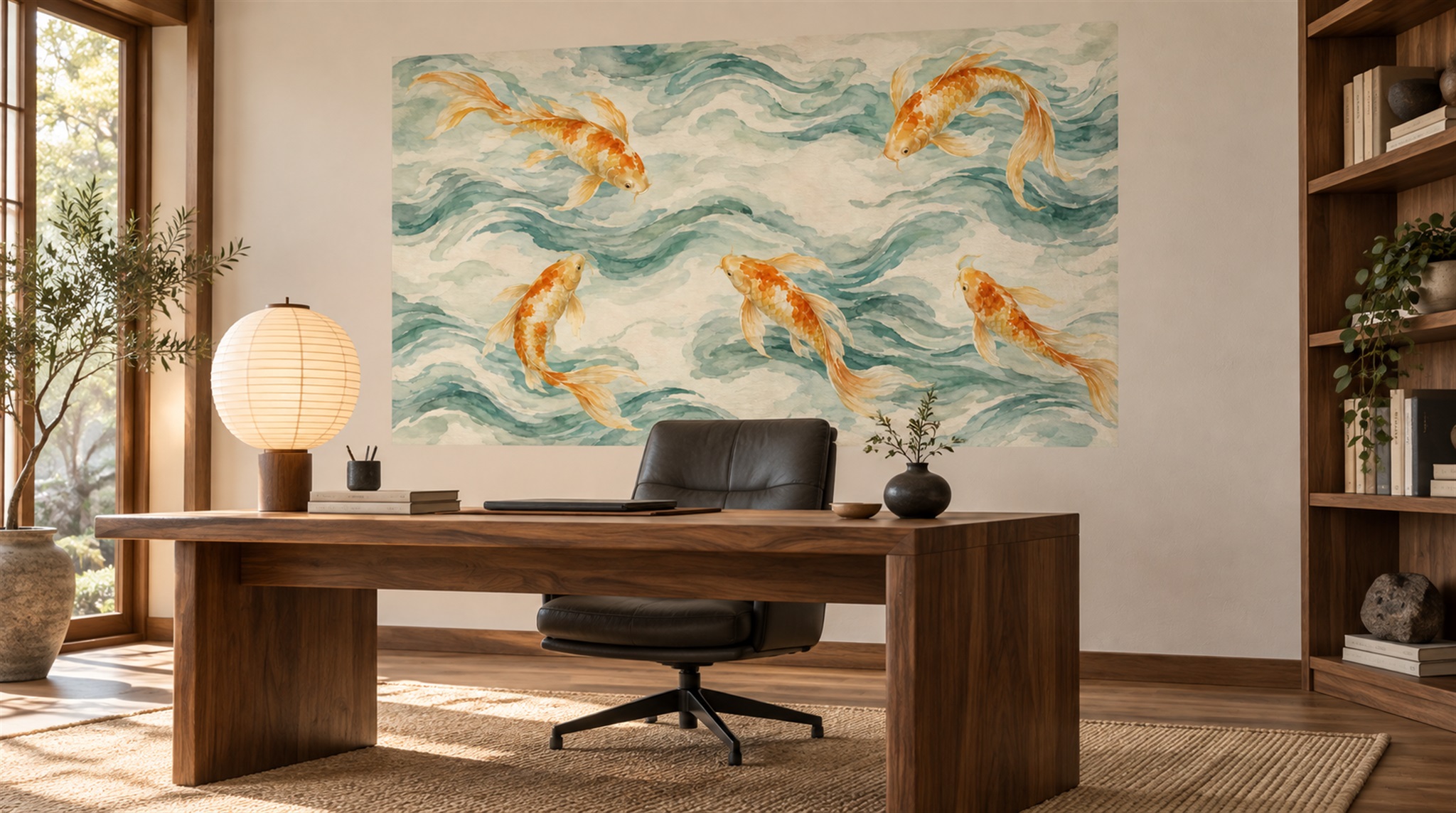 Aqua Layered Foliage Wallpaper Mural Main