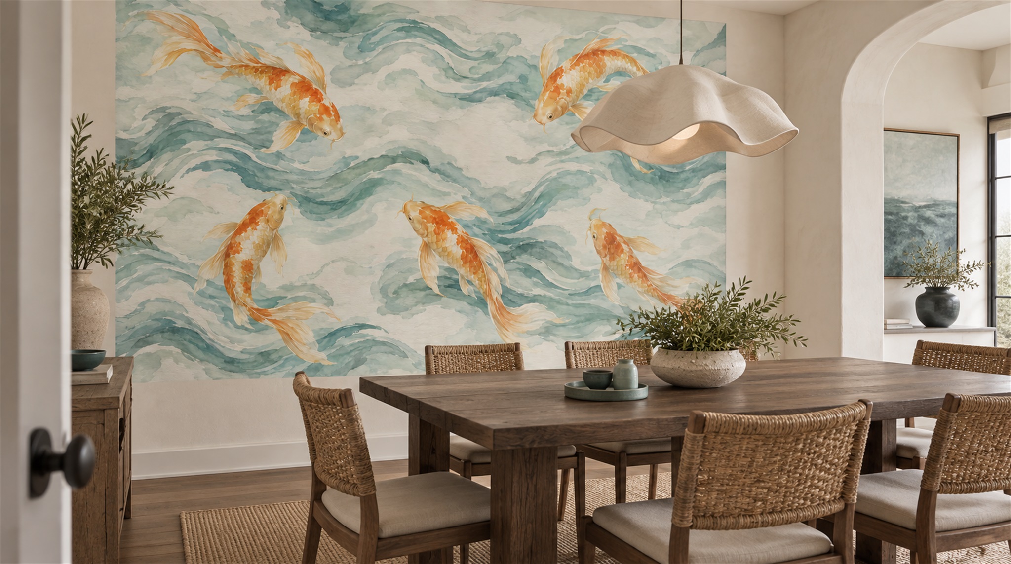 Aqua Layered Foliage Wallpaper Mural Scene