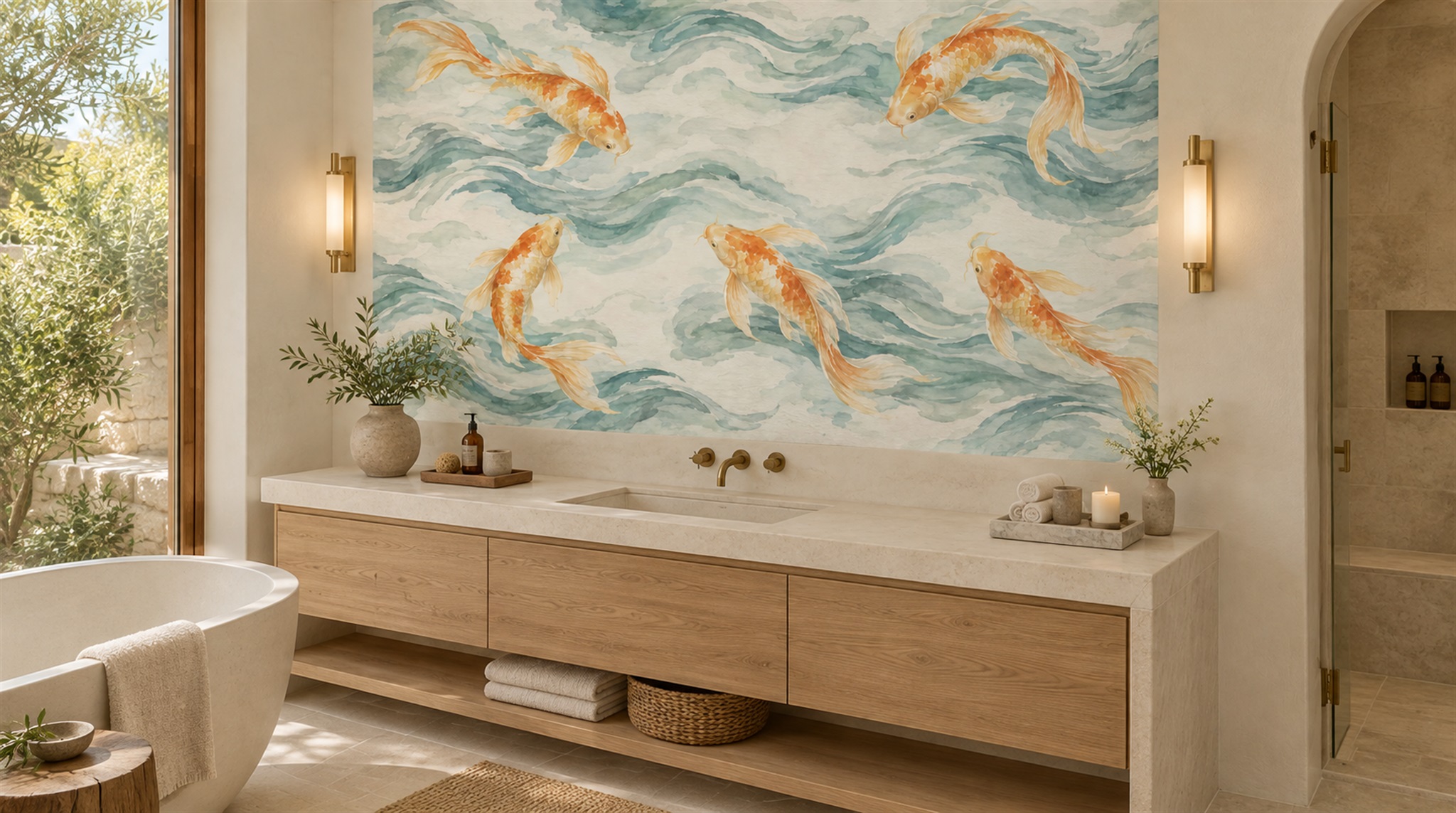 Aqua Layered Foliage Wallpaper Mural Scene