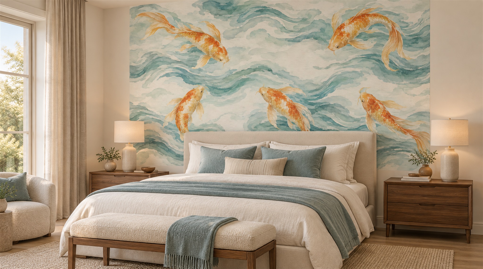 Aqua Layered Foliage Wallpaper Mural Scene
