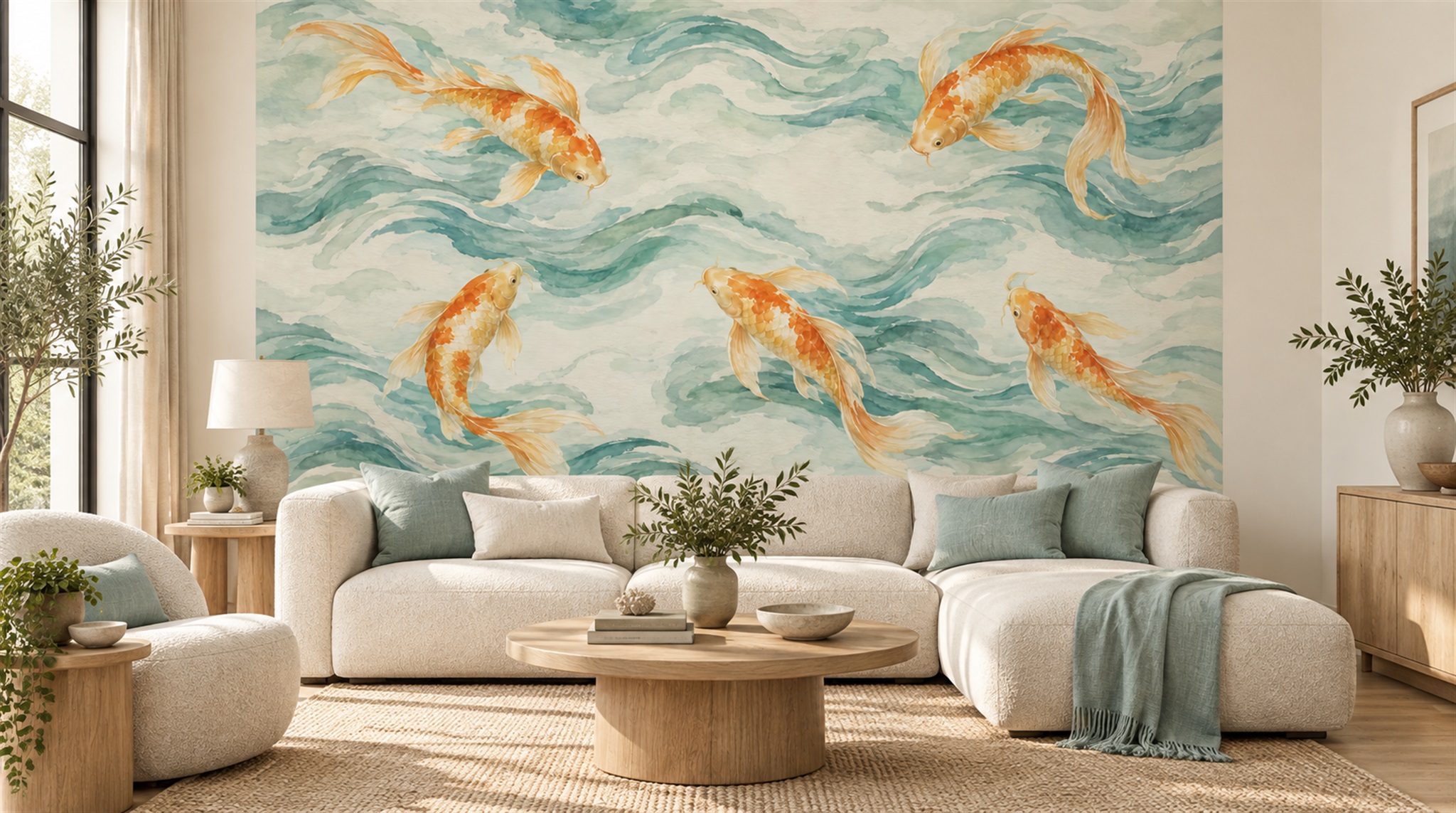 Aqua Layered Foliage Wallpaper Mural Scene