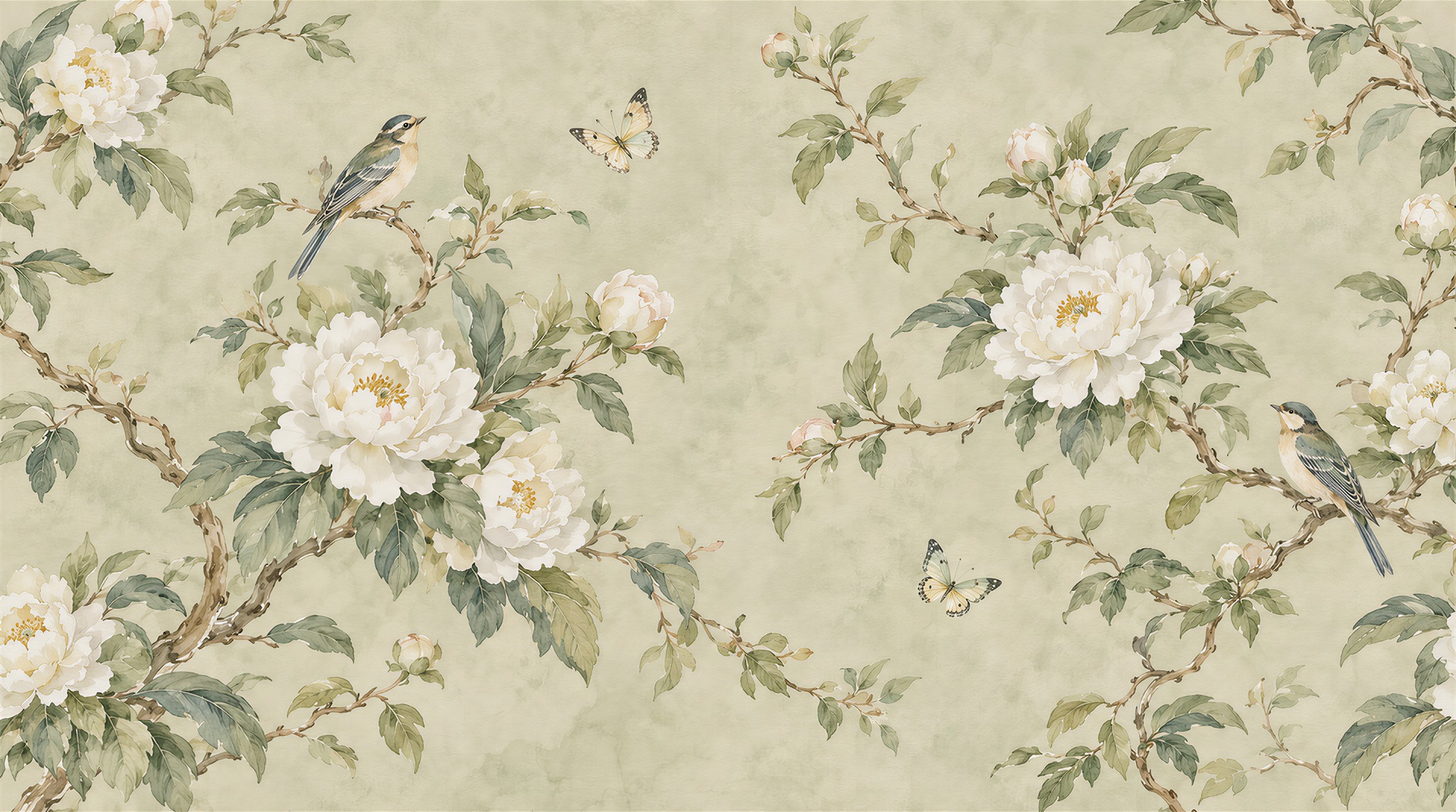 Sage Green Floral Foliage Wallpaper Mural Main