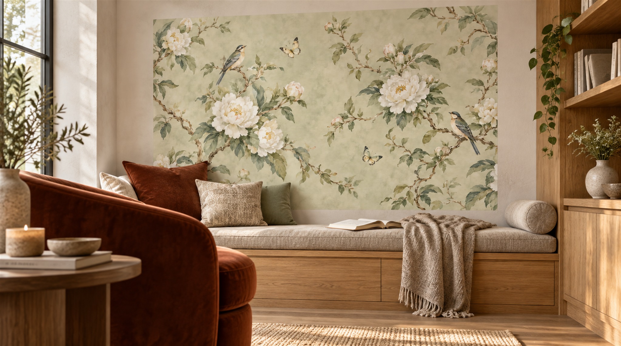Sage Green Floral Foliage Wallpaper Mural Main