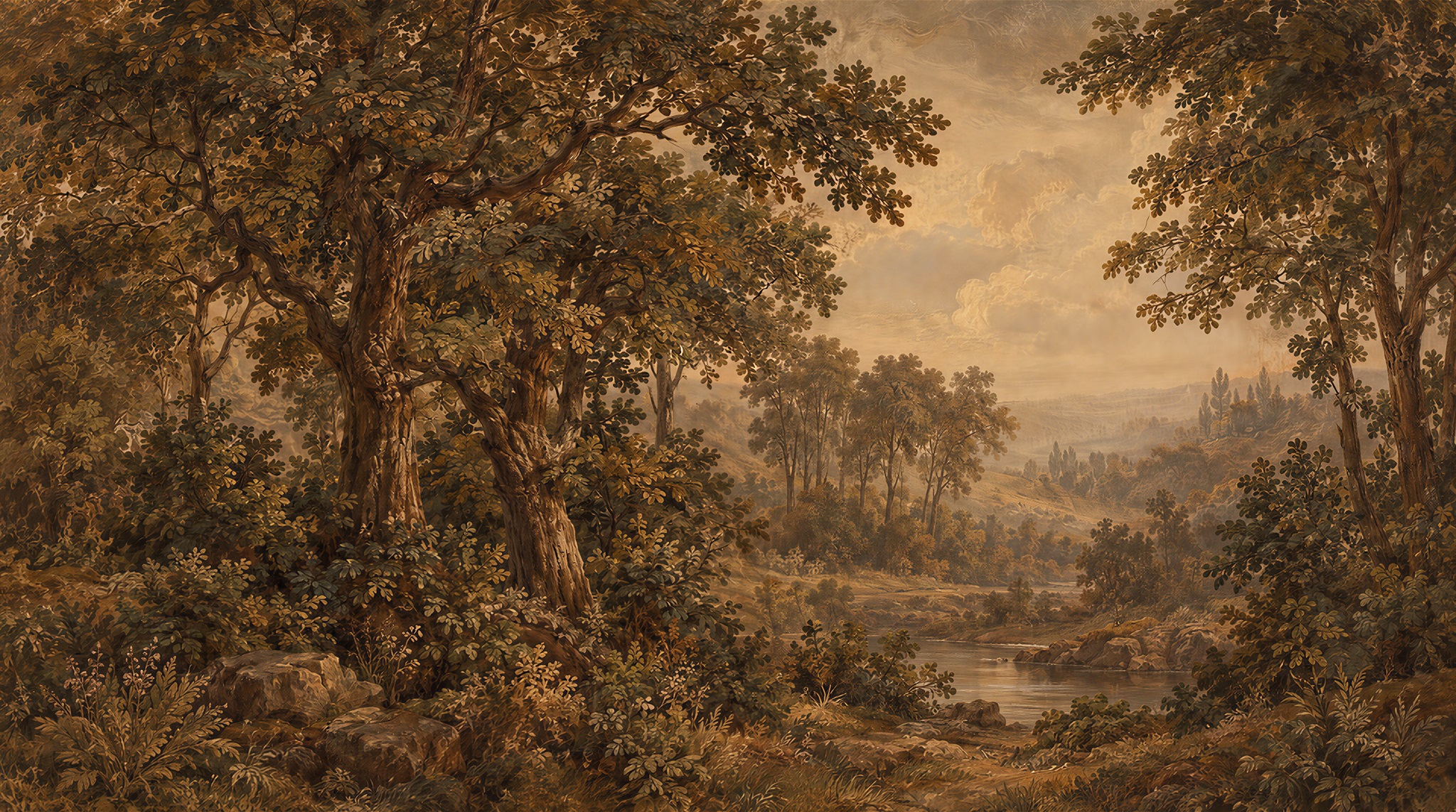 Brown Woodland Trees Wallpaper Mural Main